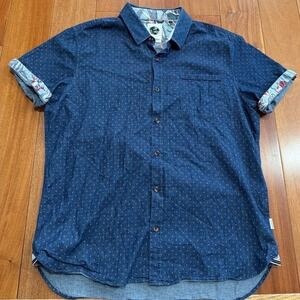 7Diamonds Button Down Shirt Mens Indigo Blue Geometric Denim Short Sleeve XL